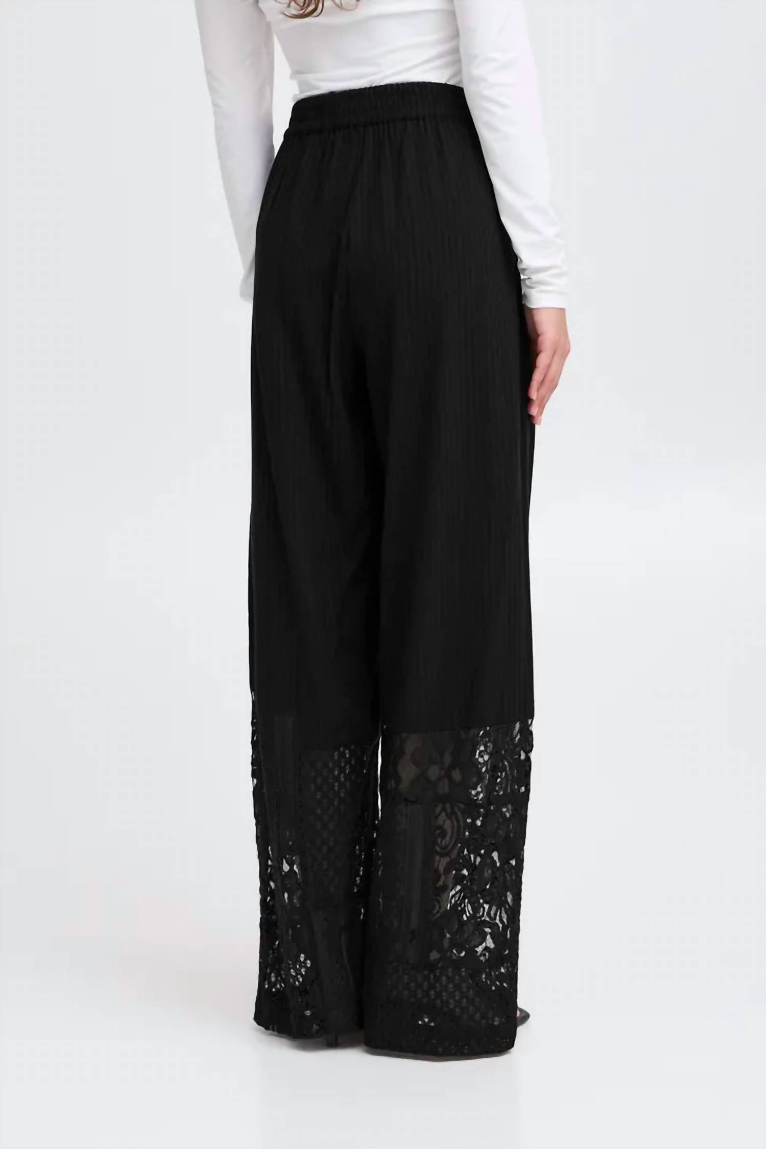Ichi - Marila Stripe Lace Hem Wide Leg Trousers