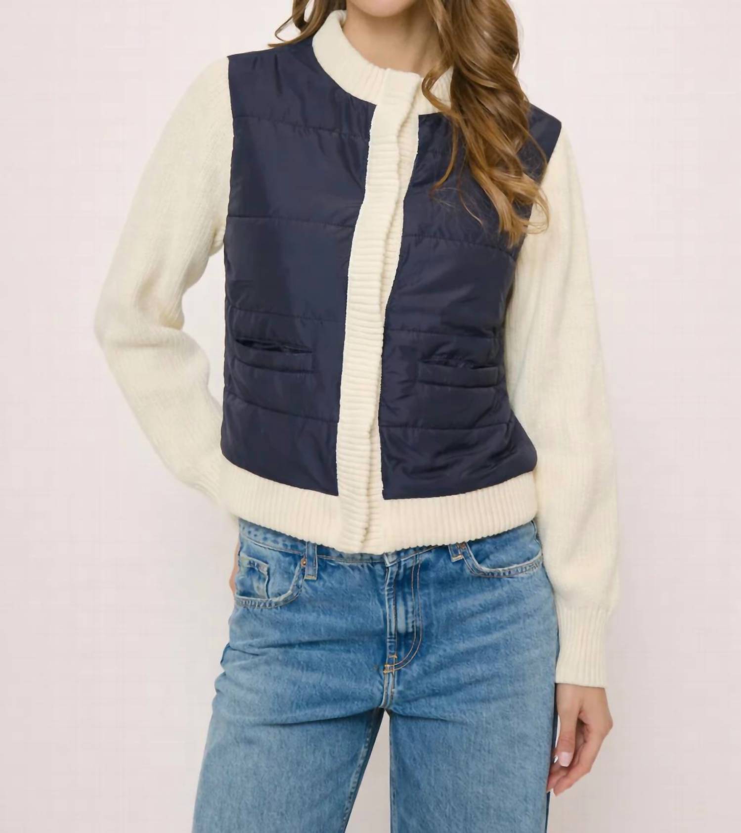 Central Park West - Nylon Quilted Jacket With Sweater Sleeves