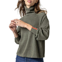Lilla P Women's Snap Cuff Turtleneck Sweater in moss - women's sweater - alternate view