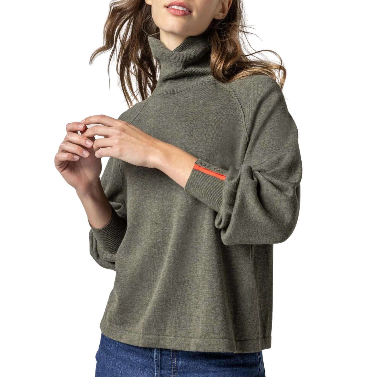 Lilla P Women's Snap Cuff Turtleneck Sweater in moss - women's sweater - alternate view
