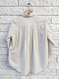 APIECE APART Sodi Wrap Button Up in pina stripes cream navy - women's blouse - alternate view