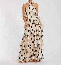 Mac Duggal - Tiered Ruffle Polka Dot Charmeuse Gown