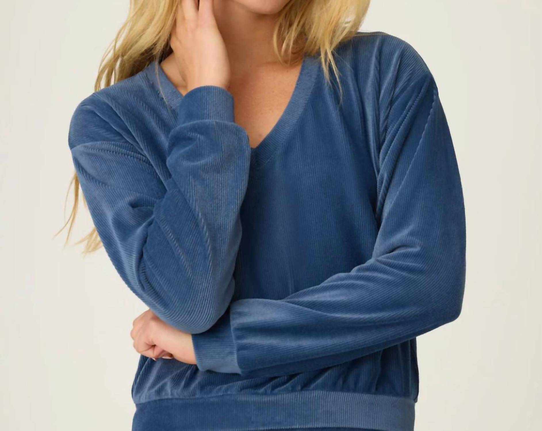 Pj Salvage - Craving Corduroy Long Sleeve V-neck Velour Top