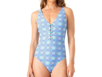 Stella Parker Standard Lace Up One-piece Swimsuit in blue charm - women's swimwear
