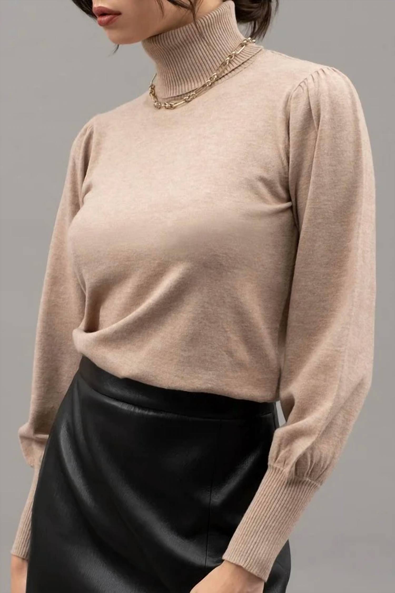 Blu Pepper - SOLID HIGH TURTLE NECK LONG SLEEVE KNIT TOP
