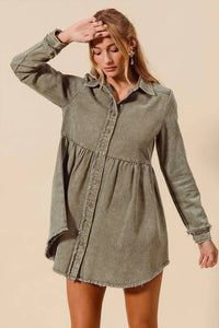 So Me - Washed Twill Button Down Shirt Mini Dress