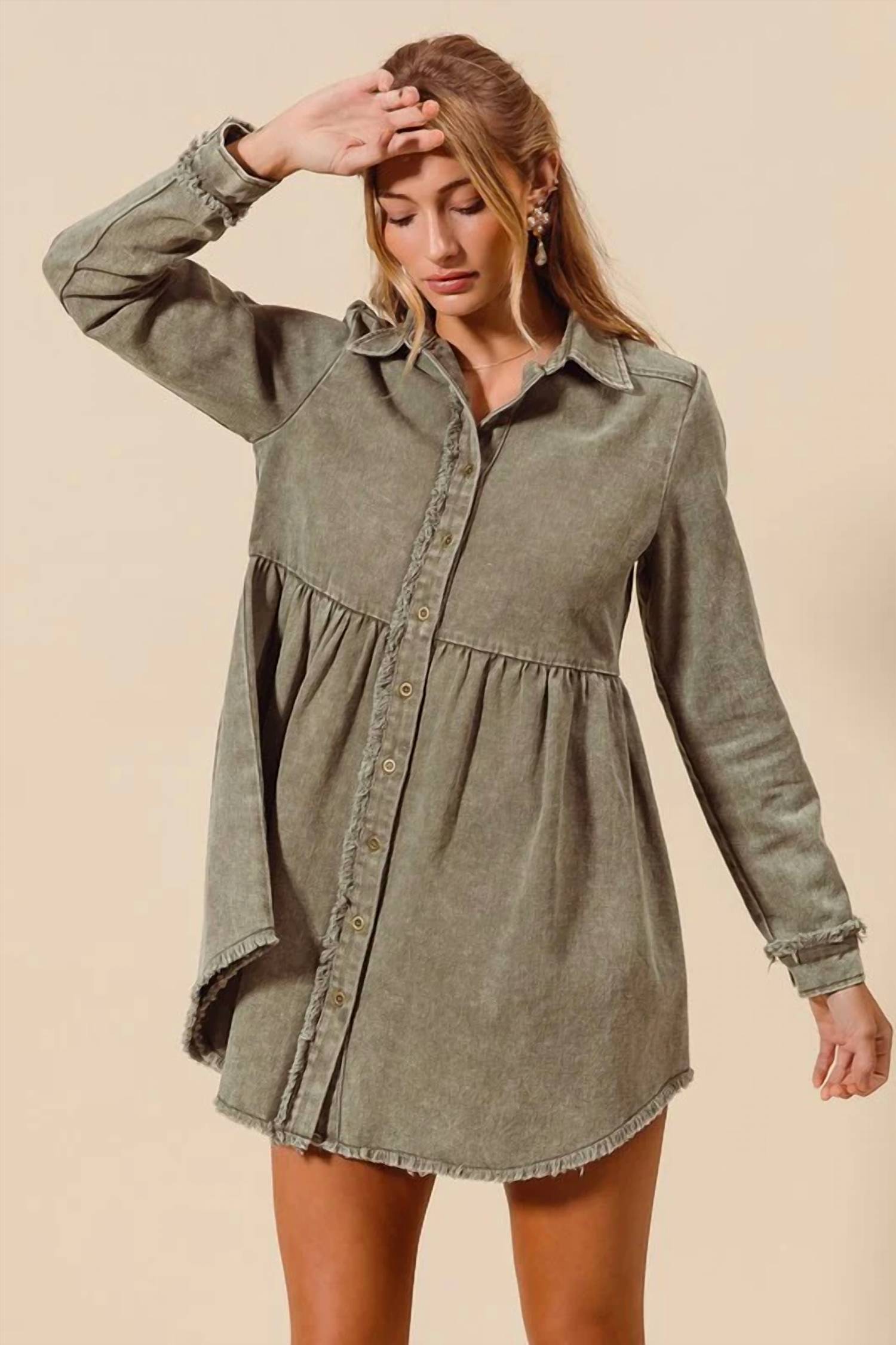So Me - Washed Twill Button Down Shirt Mini Dress