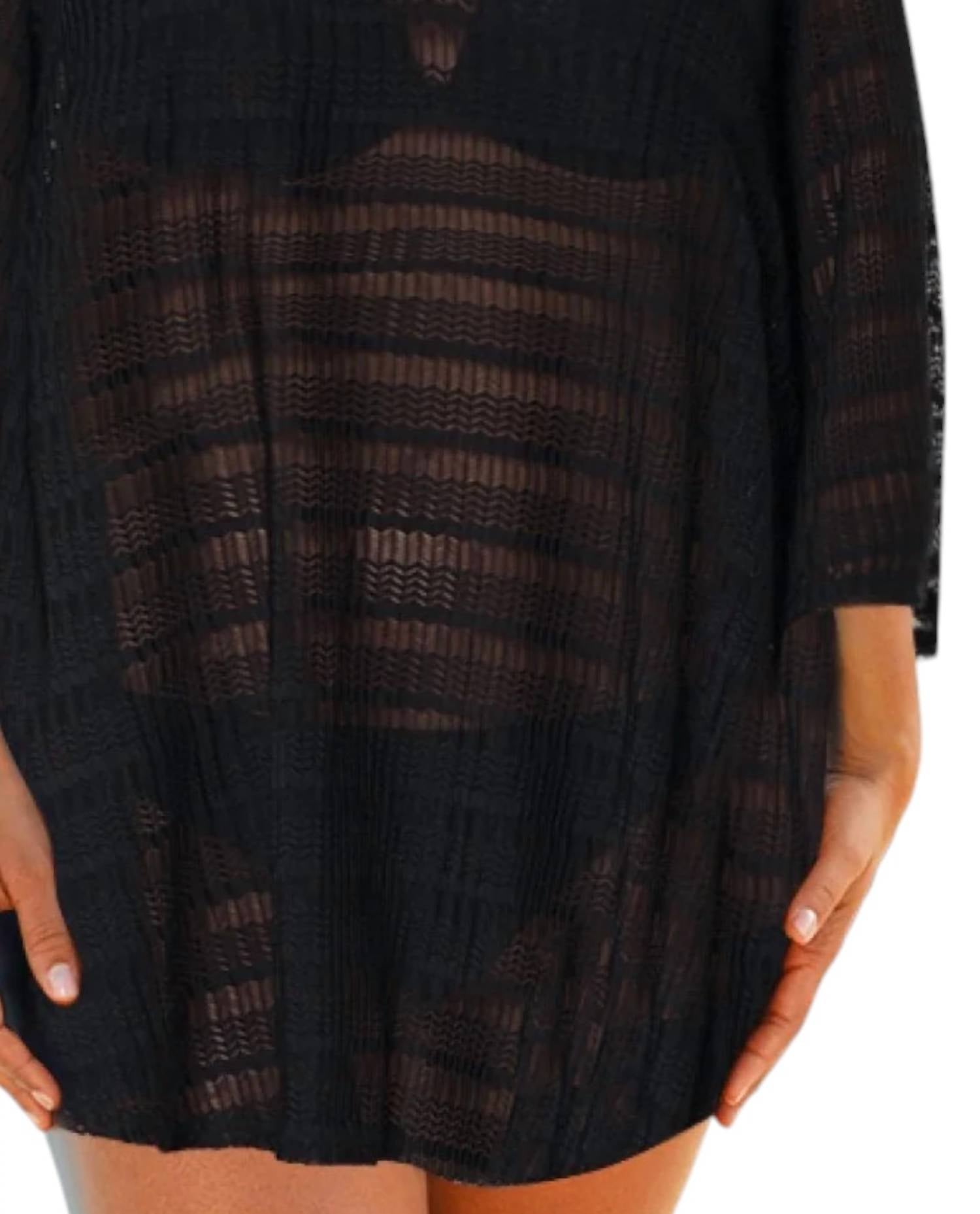 Jordan Taylor - Plus Size Textured V-neck Lace Bell Sleeve Tunic Cover Up