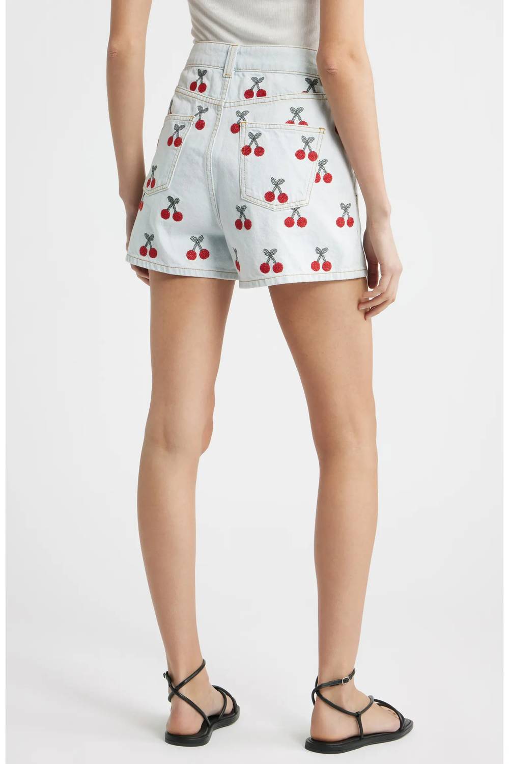 Farm Rio - Embroidered Cherry Denim Shorts