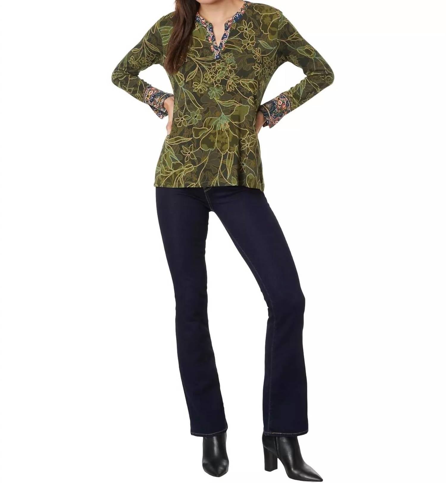 Johnny Was - The Janie Favorite Split Neck Top - Hirz Camo