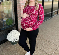 Hello Miz - Floral Long Sleeve Maternity Nursing Knit Top