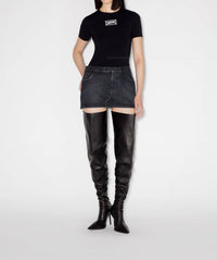 Jean Paul Gaultier - Denim Mini Skirt With Leather Pocket
