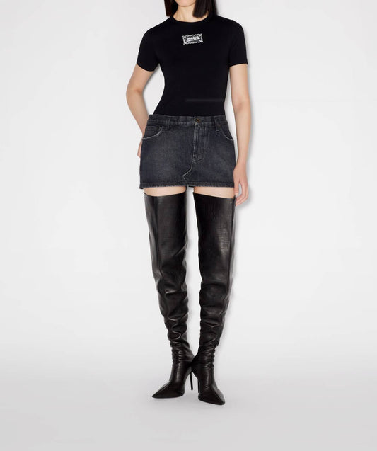 Jean Paul Gaultier - Denim Mini Skirt With Leather Pocket