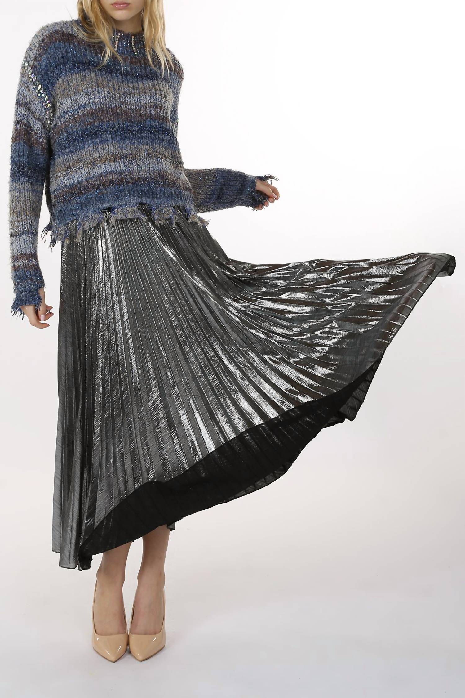 Beulah - Metallic Coated Pleat Maxi Skirt