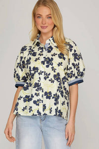 She + Sky - Floral Button Down Blouse