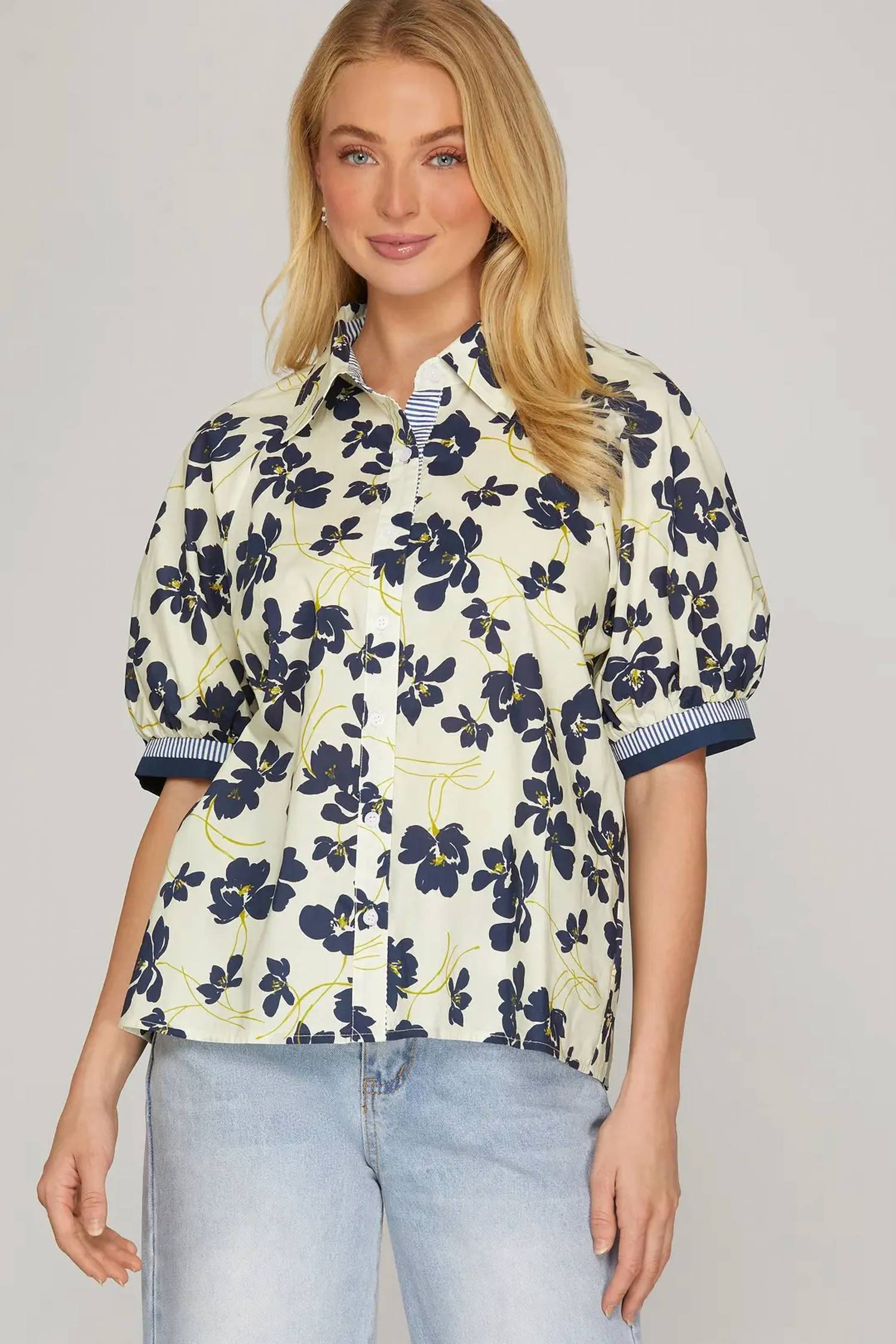 She + Sky - Floral Button Down Blouse
