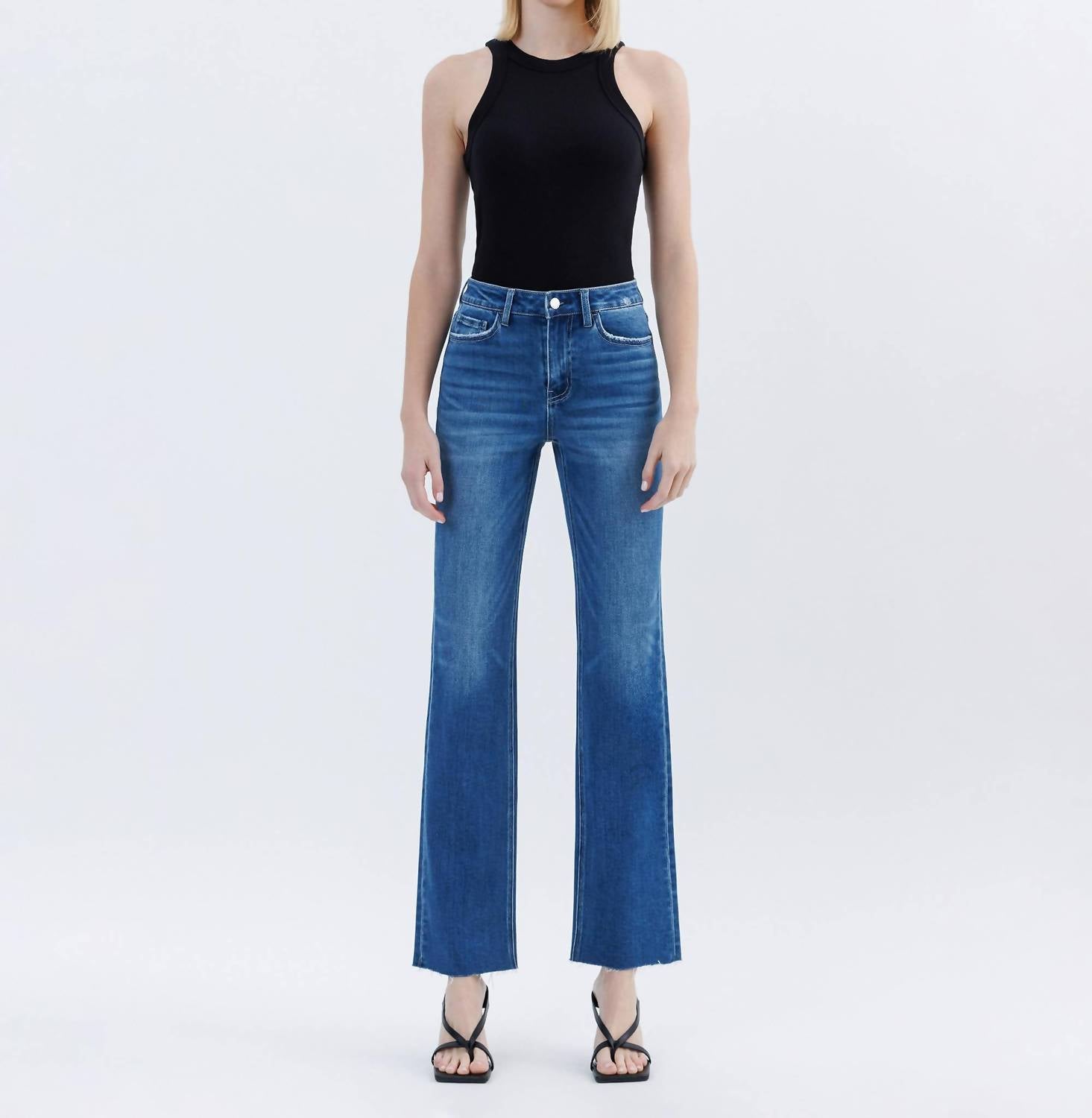 Flying Monkey - High Rise Straight Raw Hem Jeans