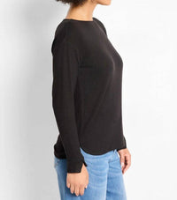 Nic + Zoe Easy Cozy Top in black onxy - women's long sleeve top - detail view