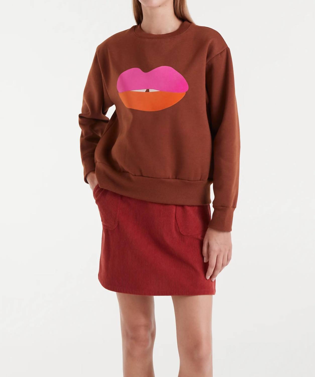 Compania Fantastica Lips Crew Sweatshirt in brown - women's top