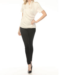 Joseph Ribkoff - Faux Wrap Short Sleeve Satin Knit Top