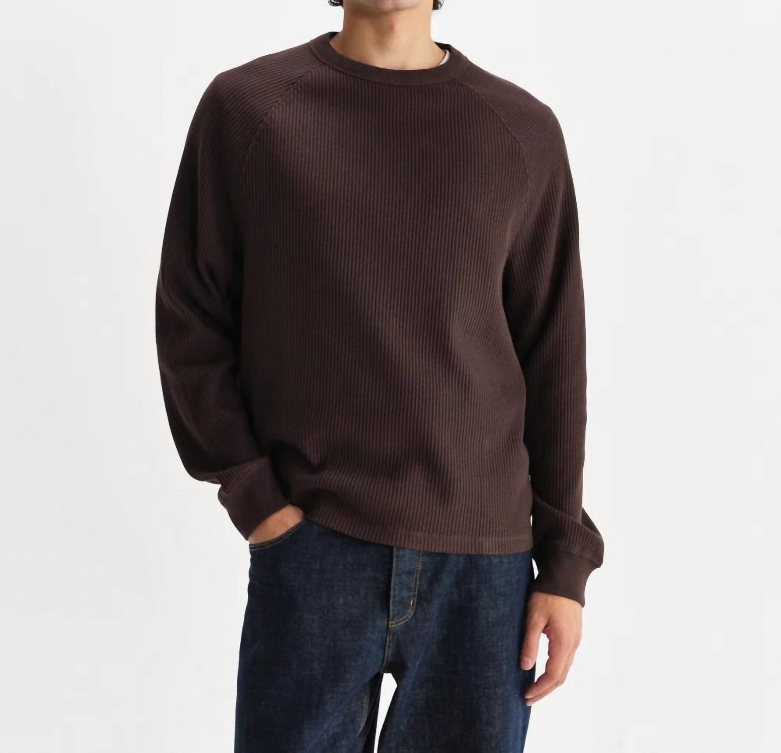 Wax London Riley Crew Sweater in dark brown - men's sweater