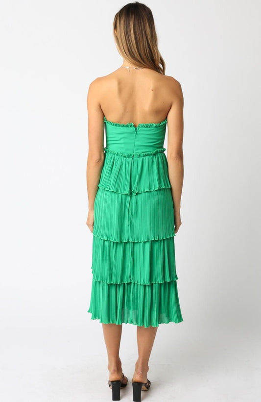 Olivaceous - Lyla Strapless Ruffle Midi Dress