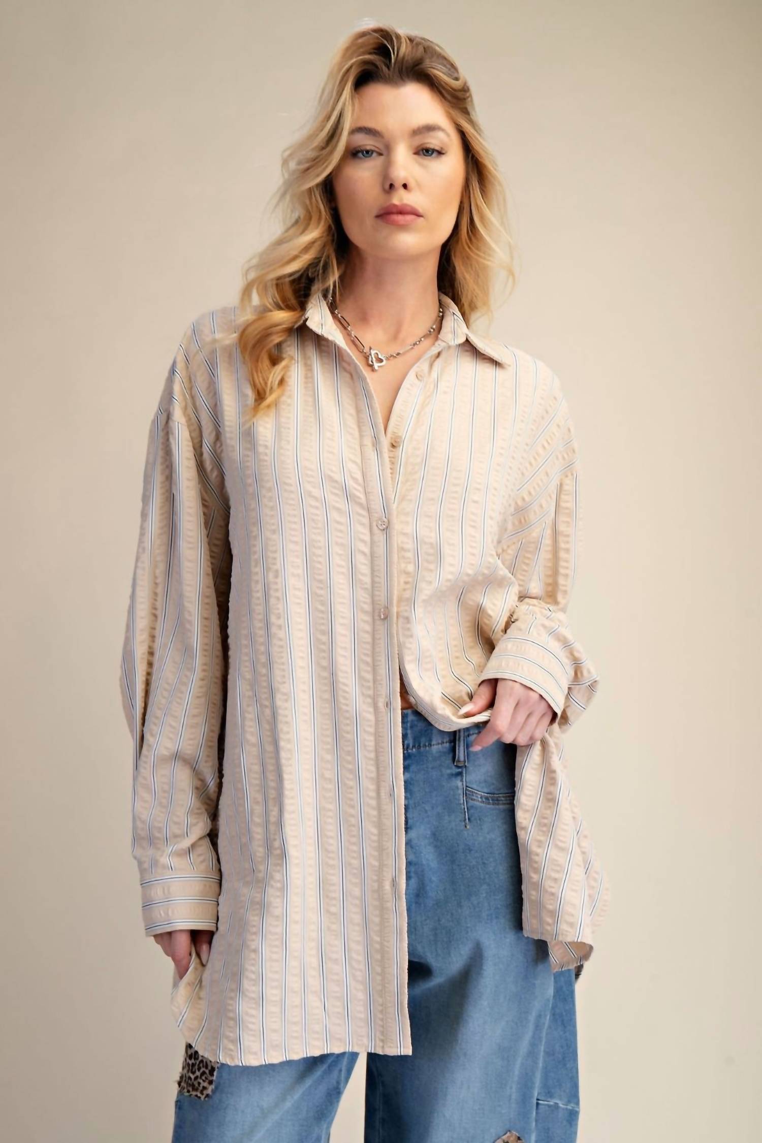 Easel - Long Sleeve Button Down Seersucker Shirt