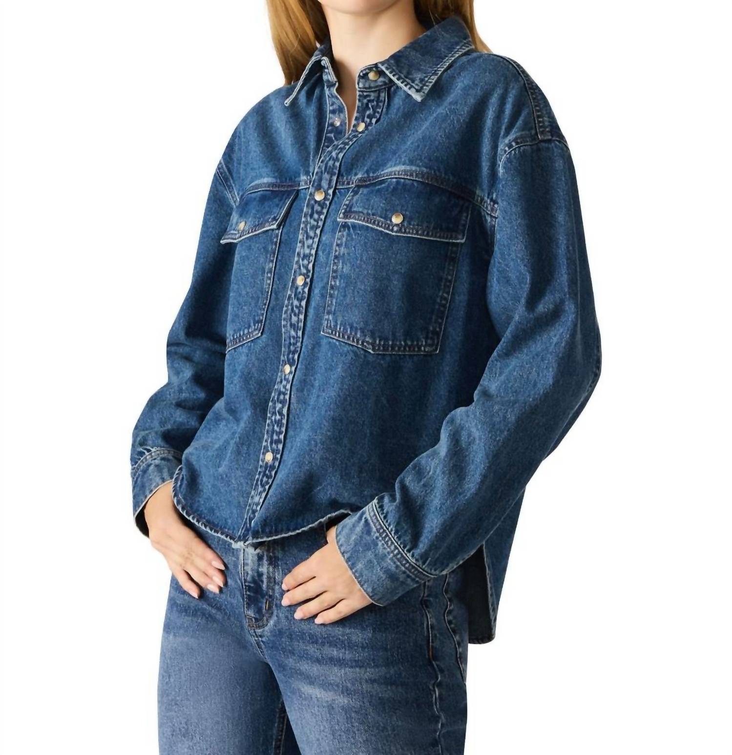 STEVE MADDEN Judith Denim Shirt in dark navy - women's jacket - detail view