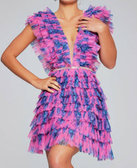 Jovani - Multi Color V-neck Short Dress