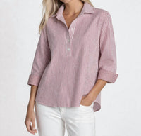 Hinson Wu Aileen 3/4 Sleeve Stripe Button Back Blouse in red - women's blouse