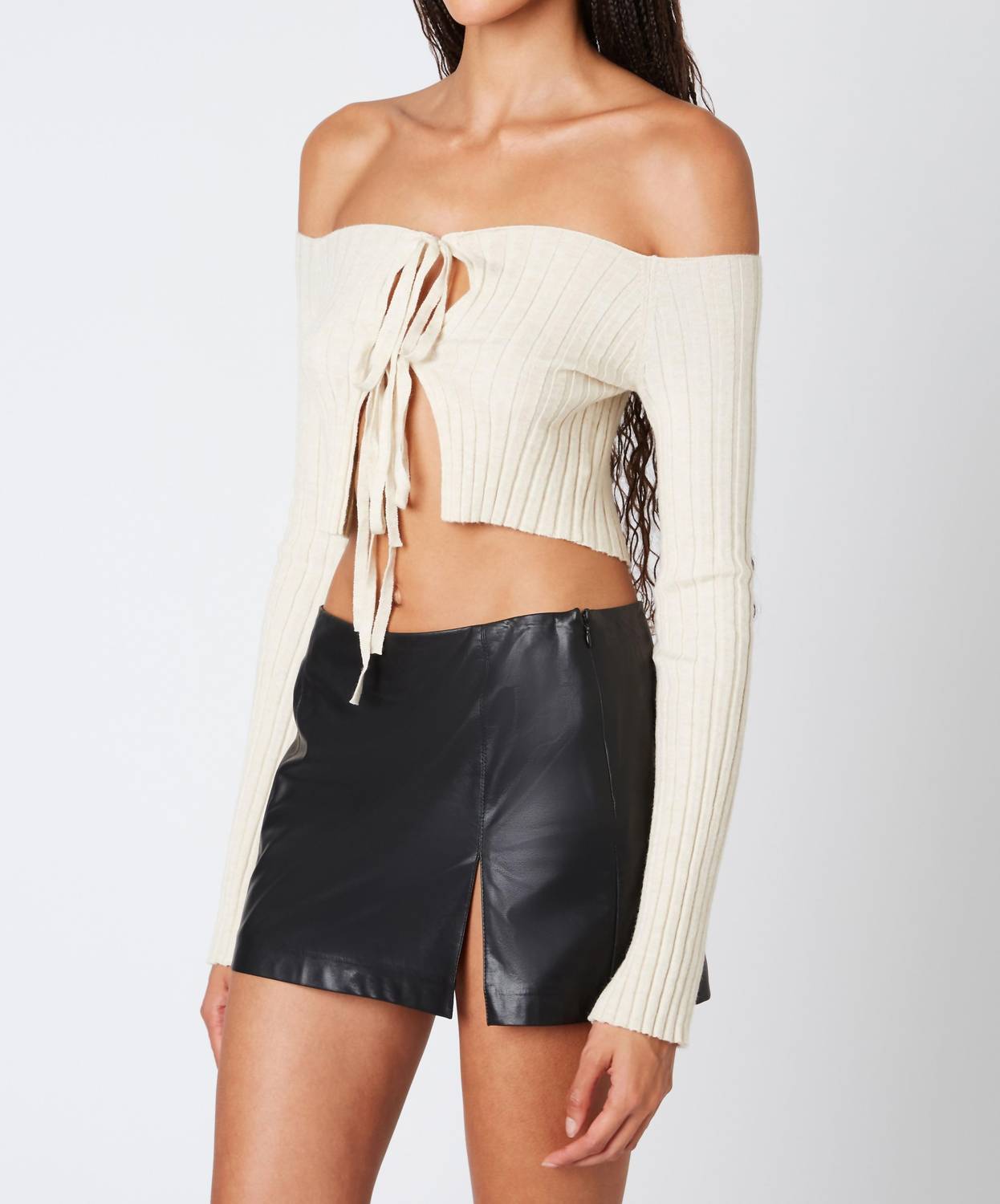 Cotton Candy La - TIE FRONT RIB SWEATER