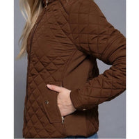 Active Basic Suede Piping Quilted Jacket in hazelnut brown - women's jacket - detail view