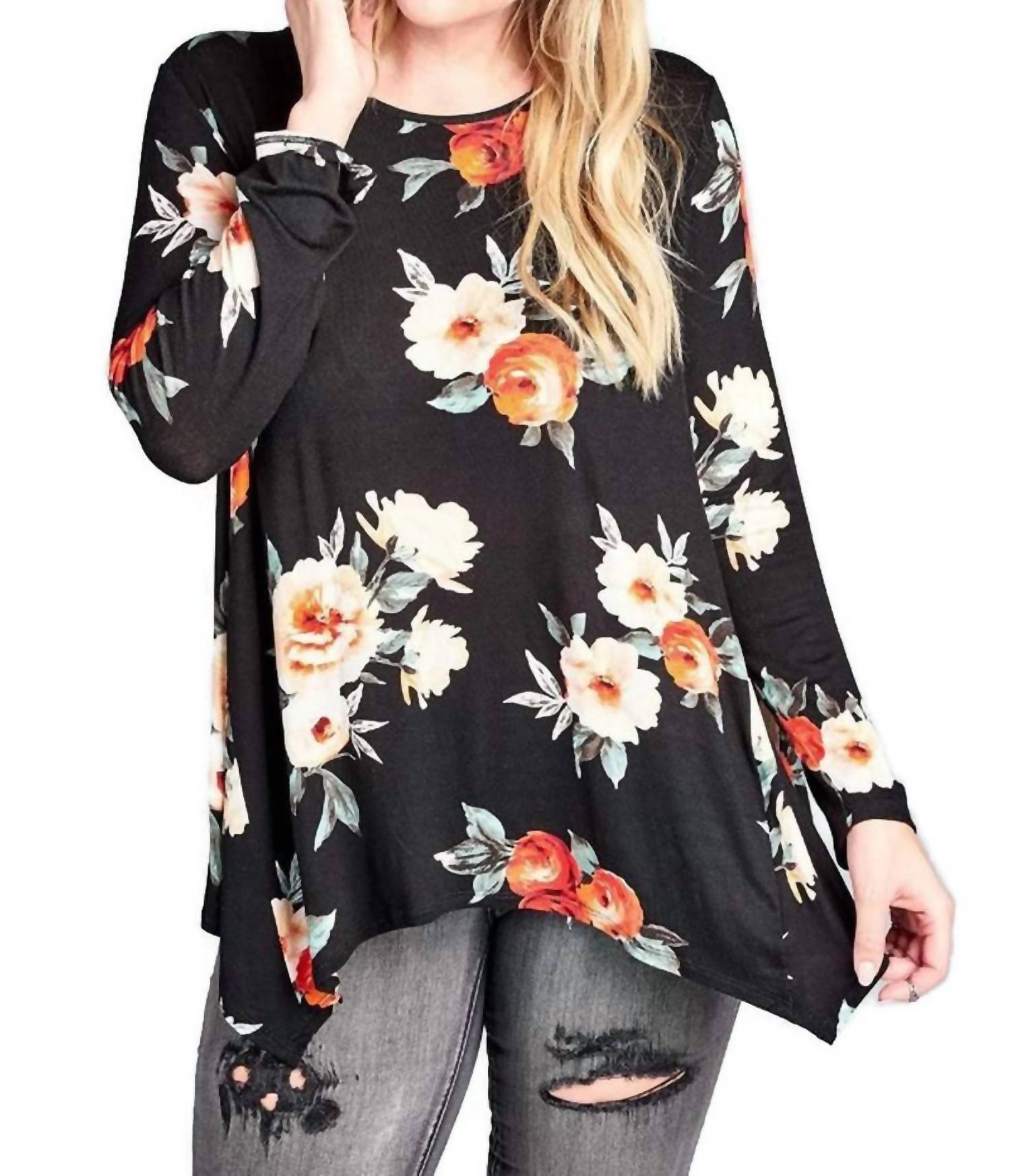 Oddi - Lace Up Floral Swing Tunic