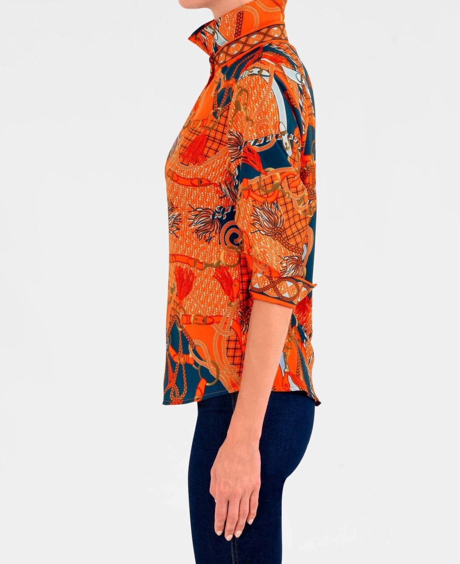 GRETCHEN SCOTT Ditto Boyfriend Shirt in orange - women's blouse - detail view