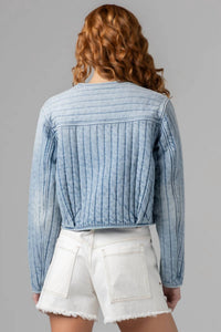 Blanknyc - Collarless Quilted Denim Jacket
