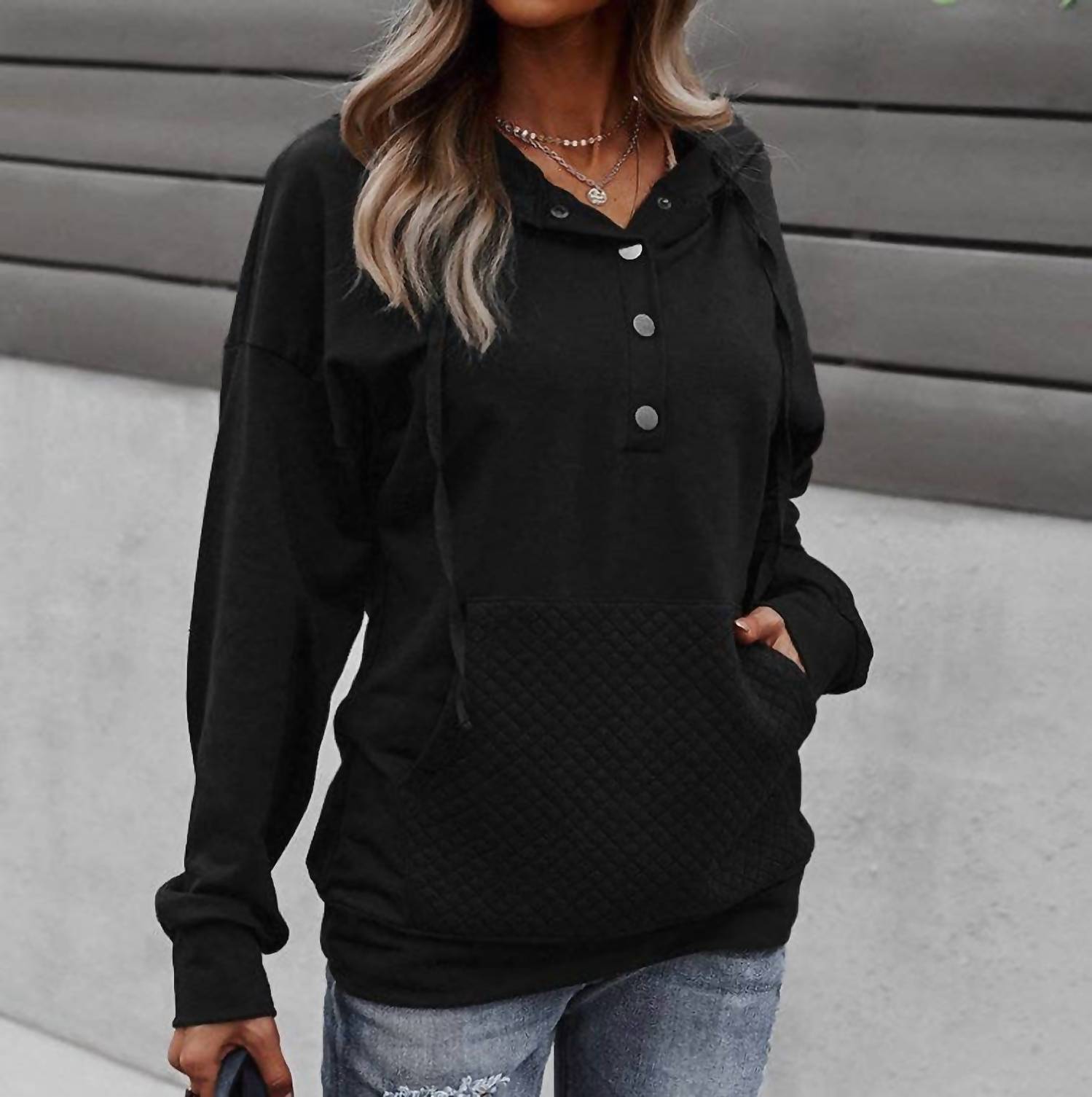 Tickled Teal - Quilted Pocket Hoodie
