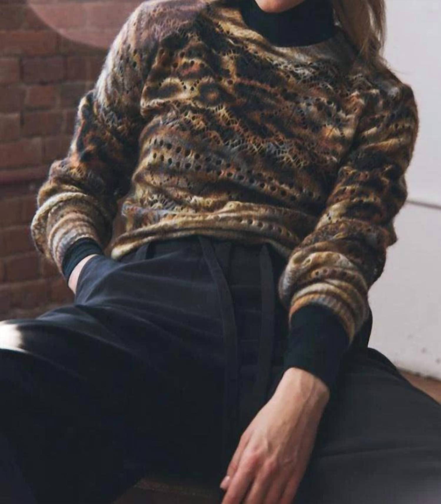 Autumn Cashmere - Animal Print Pointelle Crewneck Sweater