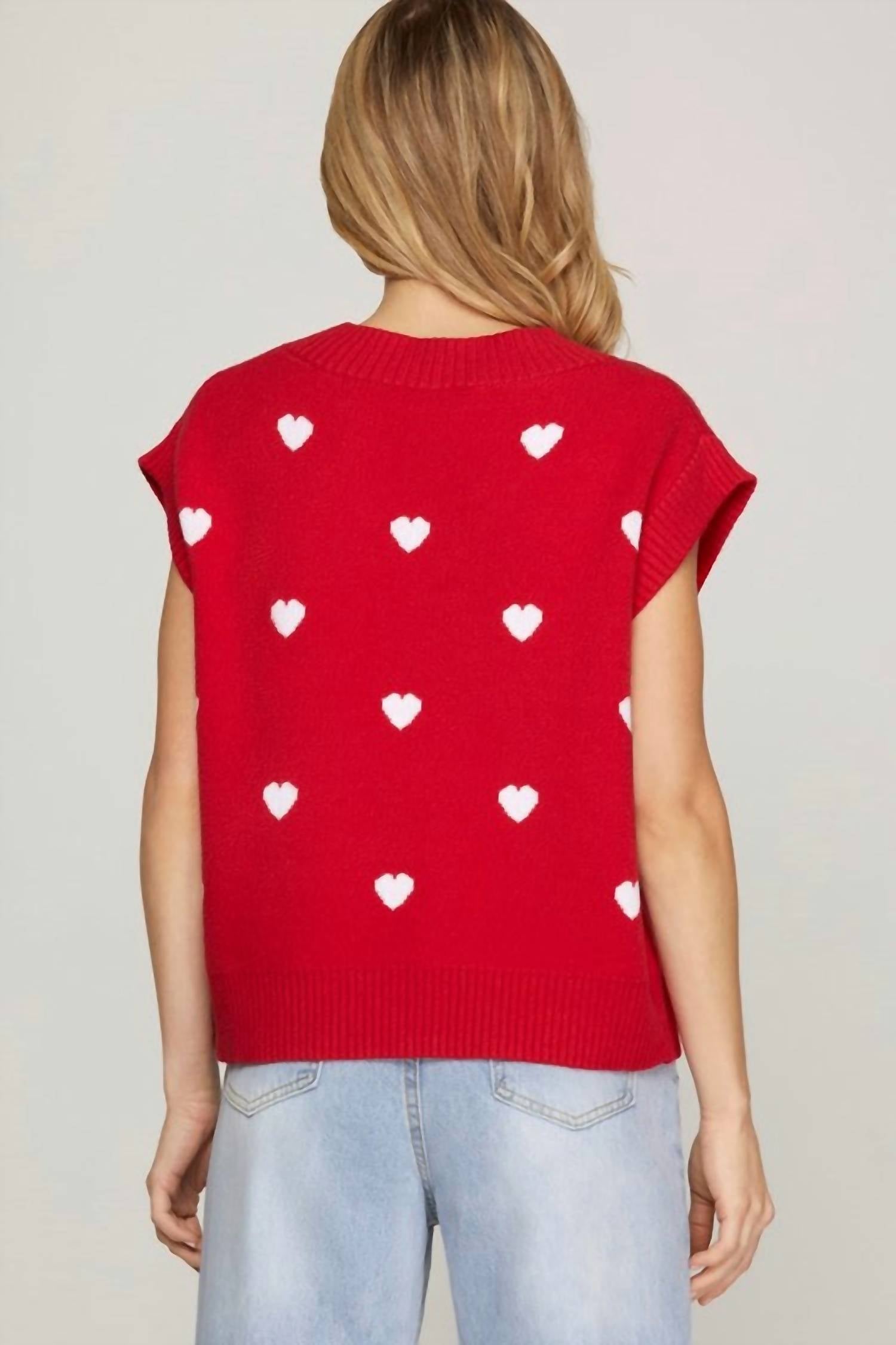 She + Sky - V-NECK HEART PATTERN SWEATER VEST