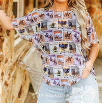 Lucky & Blessed - Vintage Rodeo Poster Print Western Mesh Top