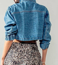 Urban Daizy - Drawstring Hem Stand Collar Denim Jacket