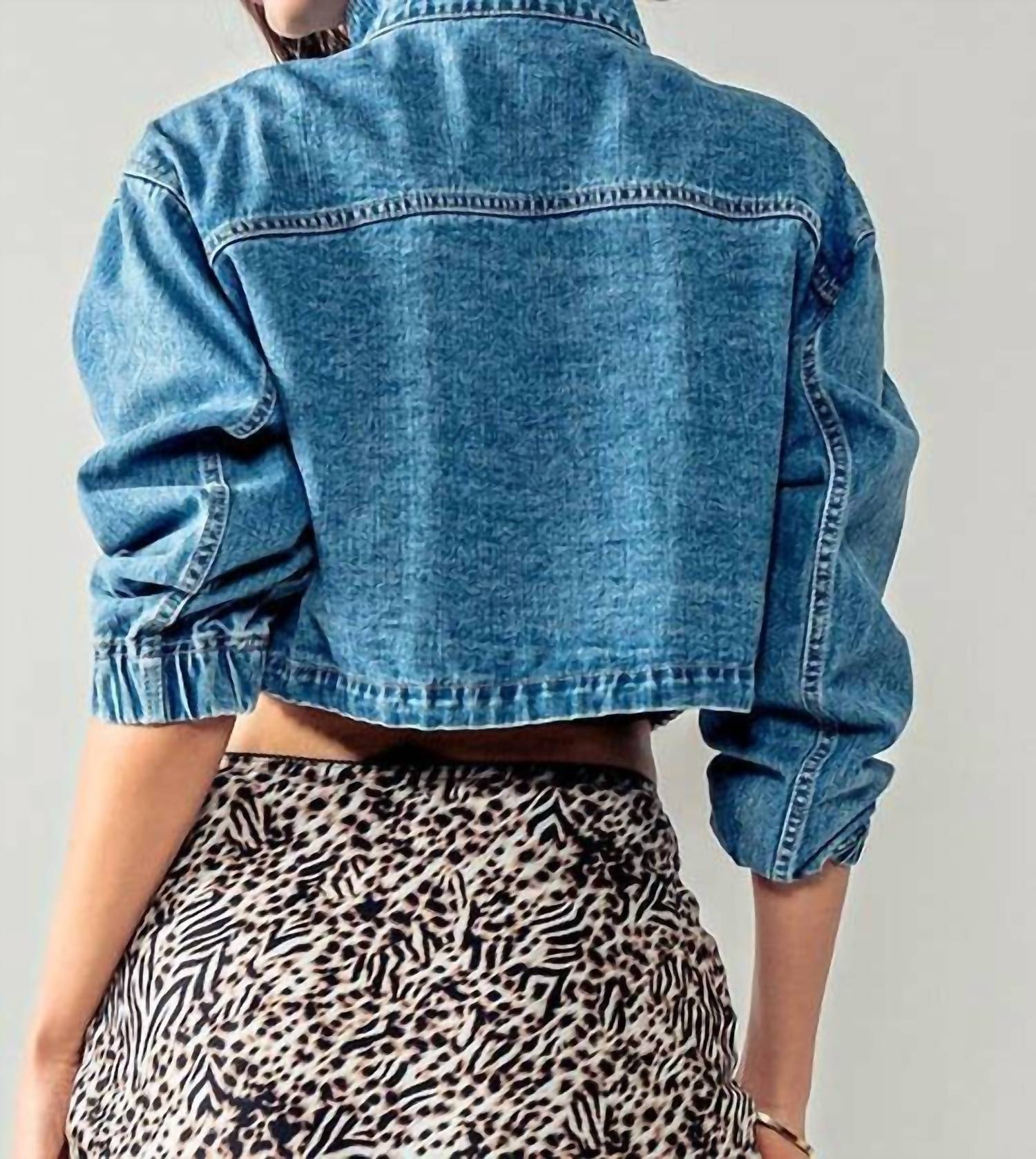 Urban Daizy - Drawstring Hem Stand Collar Denim Jacket