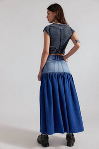 Free People - Good Company Mixed Denim Maxi Skirt