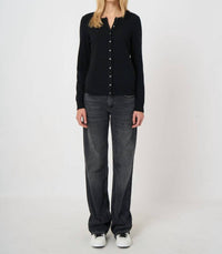 REPEAT cashmere Classic Crew Neck Cashmere Cardigan in black - women's cardigan - detail view