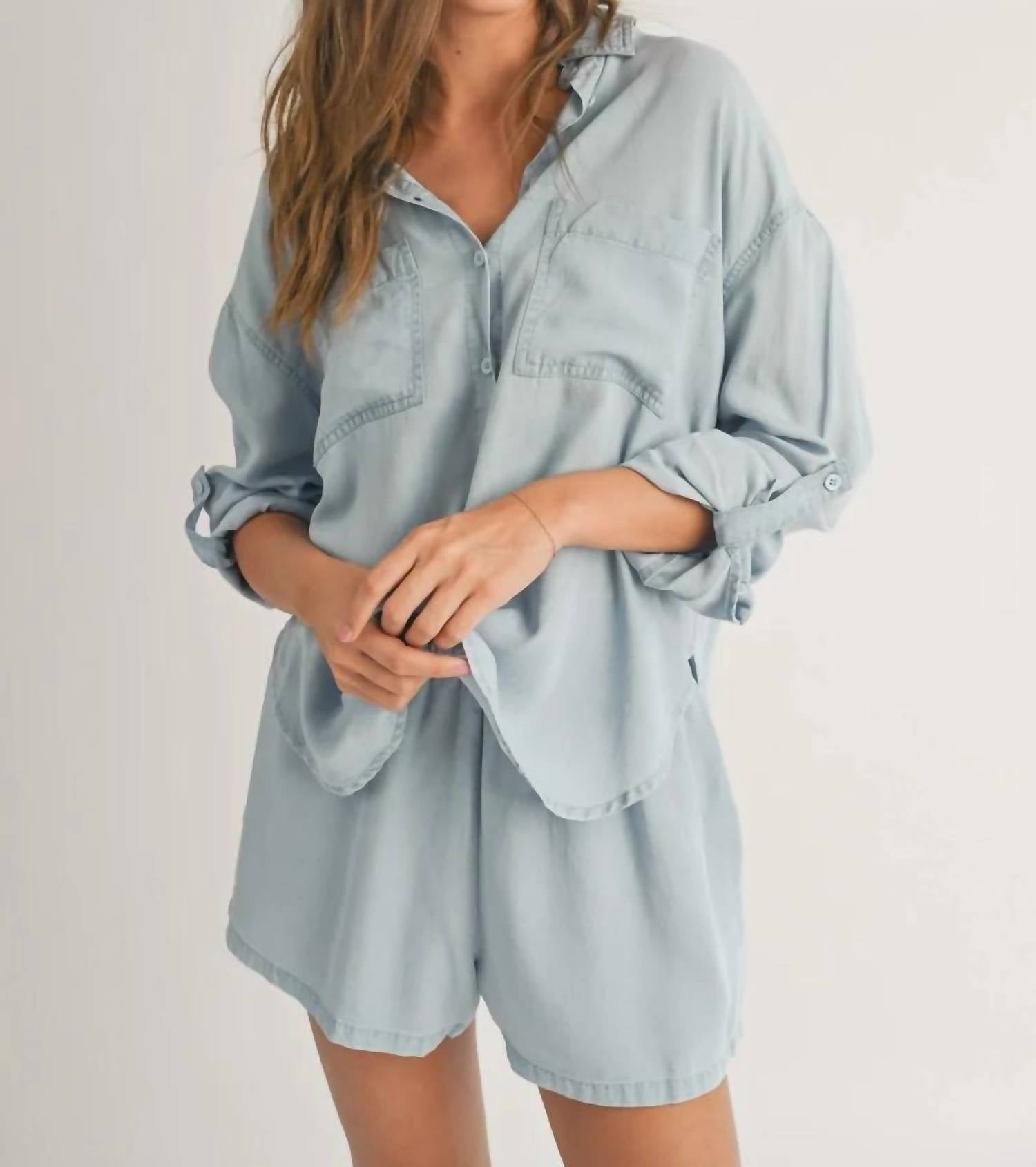 Miou Muse - Denim Button Down Top
