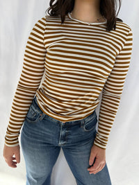 Hyfve - Striped Crew Neck Fitted Long Sleeve Top