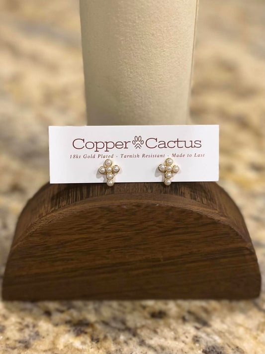 Sahira - Women's Pearl Cross Studs