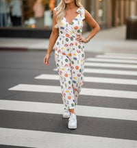 Ee:Some - V-Neck Wide Leg Jumpsuit
