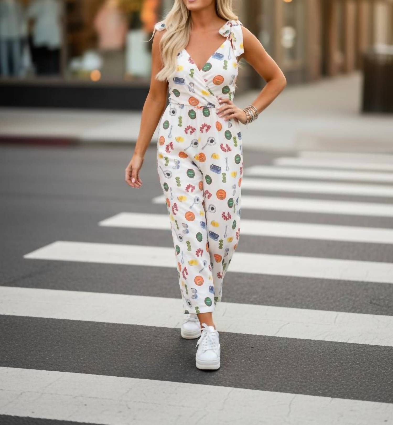 Ee:Some - V-Neck Wide Leg Jumpsuit