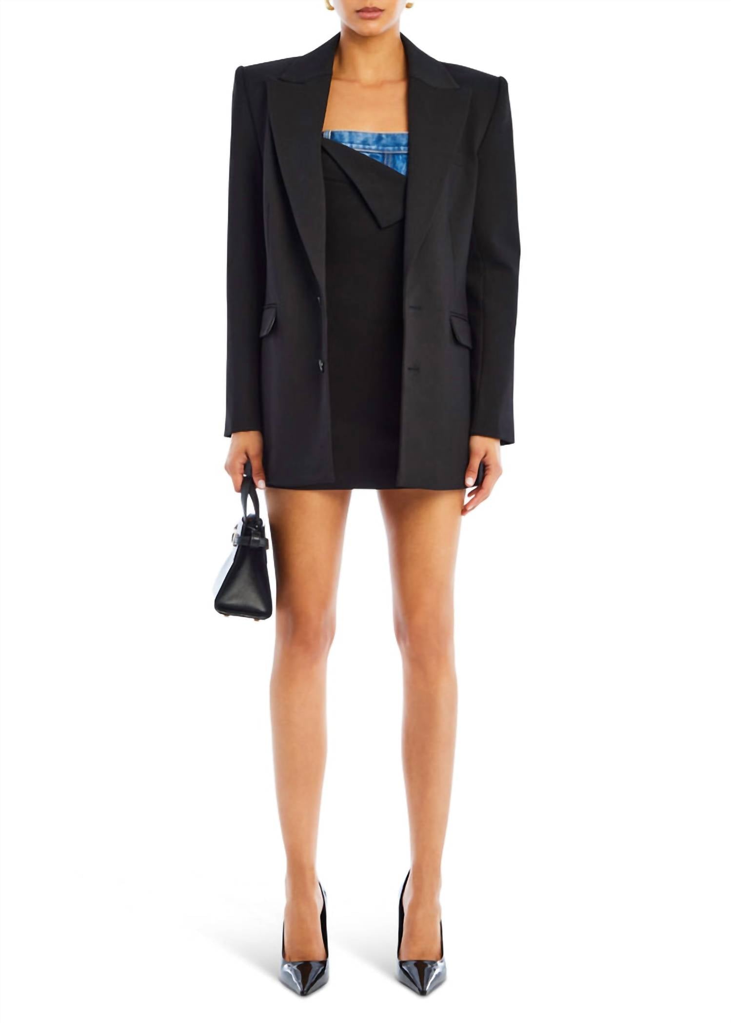 SER.O.YA Josefine Strapless Mini Dress in black denim - women's dress - view 4