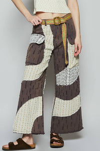 POL Wavy Patchwork Printed Denim Pants in gray - women's jeans - detail view